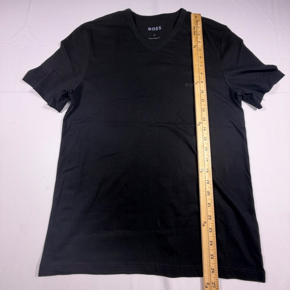 Hugo Boss Mens Black V-Neck T-Shirt Short Sleeve Tonal Logo Size M - Picture 3 of 11